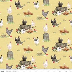 Spring Barn Quilts Chickens Yellow by Tara Reed for Riley Blake Designs, CD14331 YELLOW Sold in HALF yard increments