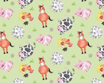 7" End Of Bolt Coloring on the Farm Animals Green for Riley Blake Designs C12231 GREEN