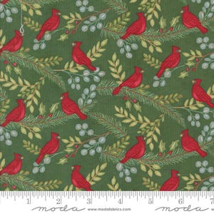 Winter Friends Cardinals Spruce by Deb Strain for Moda Fabrics 56132 16 Sold in HALF yard increments