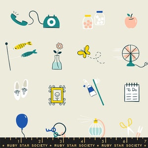 May include: A digital illustration of various objects, including a phone, a vase with a flower, a butterfly, a fan, a pair of shoes, a picture frame, a tube of toothpaste, a to-do list, a balloon, a key, a perfume bottle, and a pair of scissors. The illustration is on a light beige background.