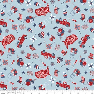 Stars and Stripes Forever Main Sky by Lori Whitlock for Riley Blake Designs C15710-SKY Sold in HALF yard increments