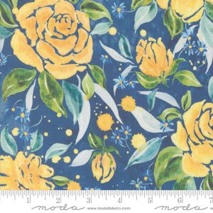 Sunshine & Blue Skies Rose Upon Rows Bluebell by Create Joy Project for Moda Fabrics 39832 15 Fabric sold in HALF YARD increments