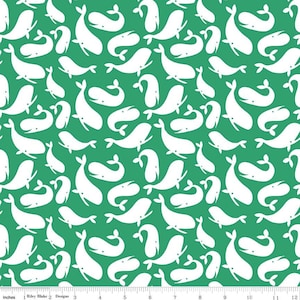 Ahoy! Mermaids Whales Green by Melissa Mortenson for Riley Blake Designs C10341 GREEN Fabric is sold in HALF YARD increments.