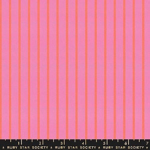 May include: Pink fabric with thin orange stripes. The fabric has a subtle texture and is perfect for sewing projects.