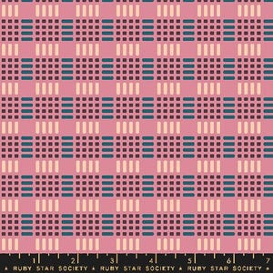 May include: A repeating pattern of squares and rectangles in shades of pink, cream, teal, and dark purple. The design features a grid-like structure with alternating colors, creating a visually appealing textile pattern. The text "RUBY STAR SOCIETY" is at the bottom.