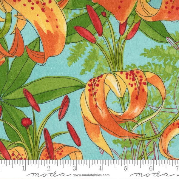 Carolina Lilies Aqua by Robin Pickens for Moda Fabrics 48700 19 Sold in HALF yard increments