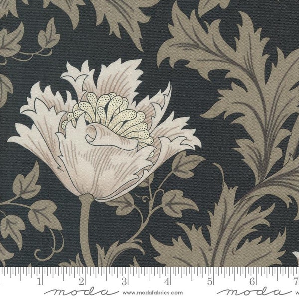 Ebony Suite Best of Morris Anemone Ebony by Barbara Brackman for Moda Fabrics 8380 17 This Fabric is sold in HALF Yard Increments