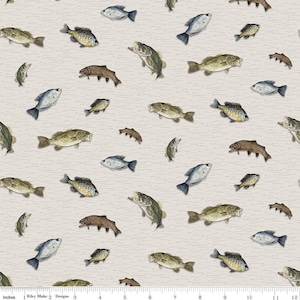 Wake at the Lake Fish Toss Tan by Tara Reed for Riley Blake Designs, C14891-TAN Sold in HALF yard increments