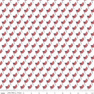 Stars and Stripes Forever Flags White by Lori Whitlock for Riley Blake Designs C15713-WHITE Sold in HALF yard increments
