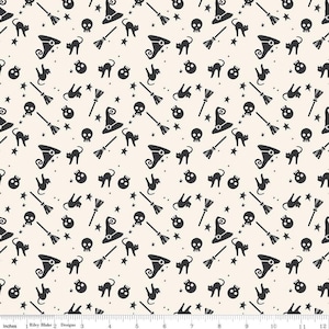 Hey Bootiful Witch Icons Offwhite by My Mind&#39;s Eye for Riley Blake Design C13131-OFFWHITE Sold in HALF yard increments