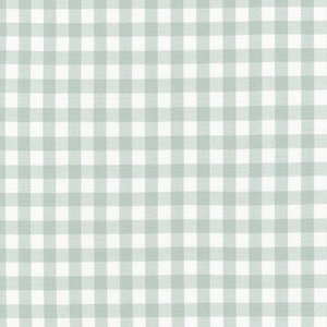 May include: A white and light green gingham fabric with a checkered pattern.