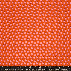 May include: Orange fabric with a repeating pattern of pink apples. The apples have brown stems and are arranged diagonally across the fabric. The words "RUBY STAR SOCIETY" are printed at the bottom.