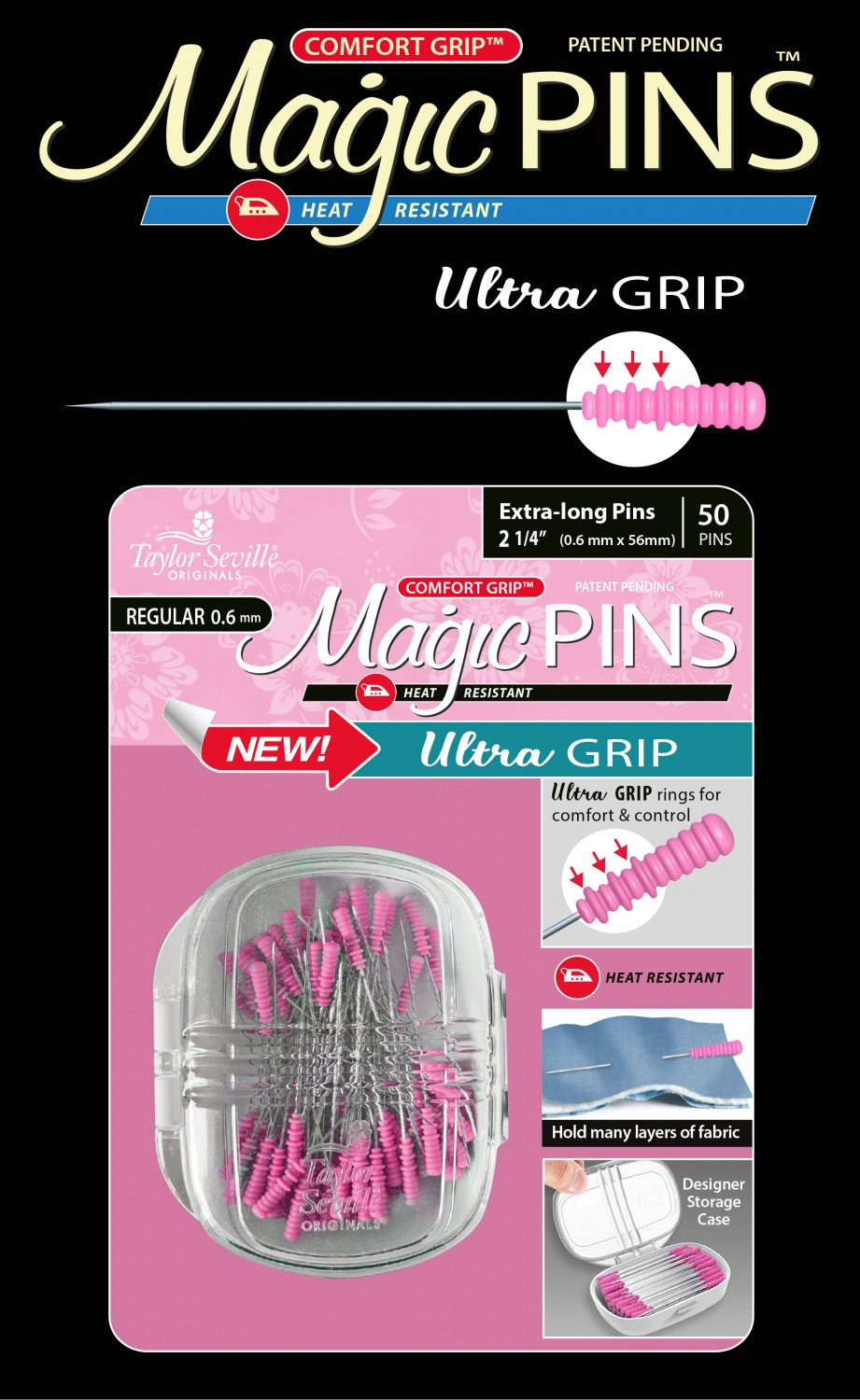 Extra Long R Pin Magic Pins Ultra Grip Extra Long Regular 50 Pins by Taylor Seville ...