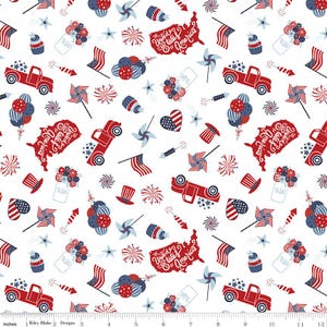 Stars and Stripes Forever Main White by Lori Whitlock for Riley Blake Designs C15710-WHITE Sold in HALF yard increments
