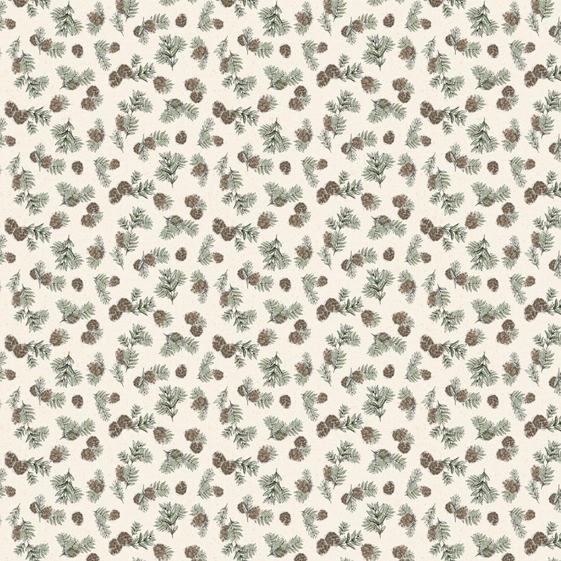 Wildwood Pinecones Cream by Beth Grove for Clothworks Y4374-57 Fabric is Sold in HALF yard increments bild 1