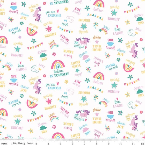 Unicorn Kingdom Be You by Shawn Wallace for Riley Blake Designs   C10472 WHITE Sold in HALF yard increments