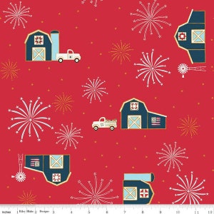 Sweet Freedom Barns Red Sparkle by Beverly McCullough for Riley Blake Designs SC14411-RED Fabric sold in HALF YARD increments.
