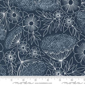 Field of Flowers Queen Anne&#39;s Lace Navy by Katharine Watson for Moda Fabrics 3314 19 Sold in HALF yard increments