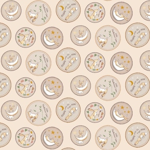 Guess How Much I Love You 2024 Badges Light Caramel by Anita Jeram for Clothworks Y4246-64 Sold in HALF yard increments