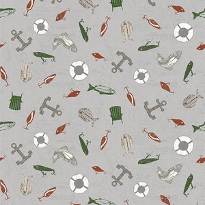 On Lake Time Gear Light Pewter by Dan DiPaolo for Clothworks Y3715-118 Sold in HALF yard increments