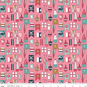 Ahoy! Mermaids Flag Coral by Melissa Mortenson for Riley Blake Designs C10342 CORAL Fabric is sold in HALF YARD increments.