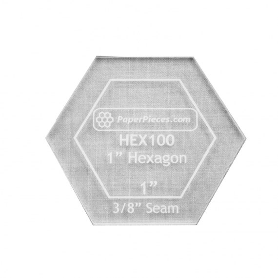 Acrylic Fabric Cutting Template 1in Hexagon for English Paper Piecing and Quilting 3/8in Seam Allowance ACRHEX100