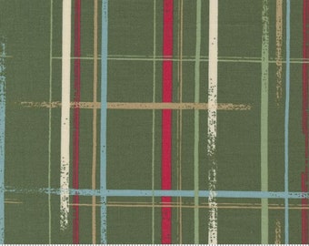 Könnte beinhalten: Grüner Stoff mit einem karierten Muster in den Farben Weiß, Beige, Hellblau und Rot. Der Stoff hat eine gebürstete Textur und einen leicht abgenutzten Look.