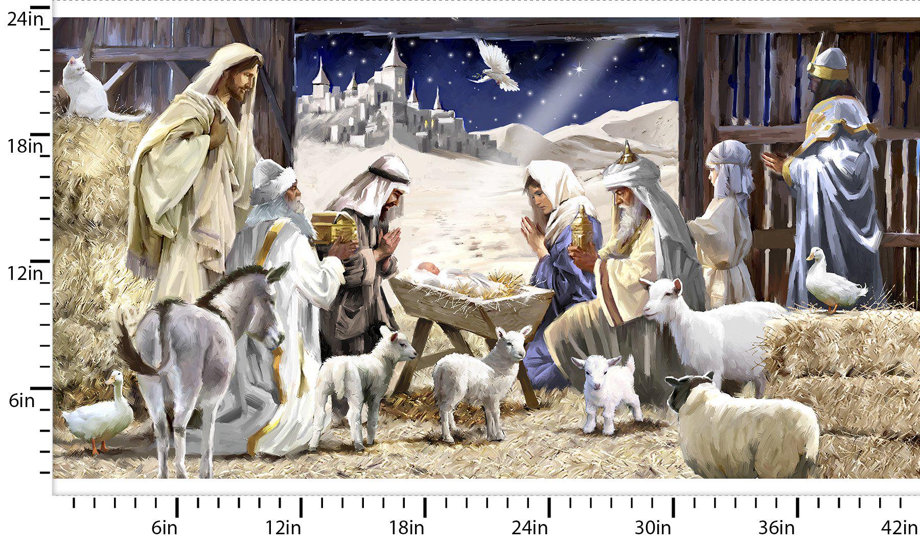 Let Us Adore Him Away in the Manger 24 Inch Panel by The Macneil Studio for 3 Wishes Fabric 23822-PNL