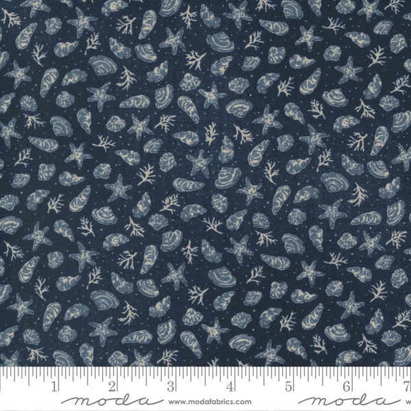 To The Sea Shells Dark Ocean by Janet Clare for Moda Fabrics 16931 12 Sold in HALF yard increments