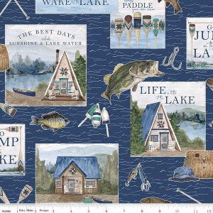 Wake at the Lake Main Navy by Tara Reed for Riley Blake Designs, C14890-NAVY Sold in HALF yard increments
