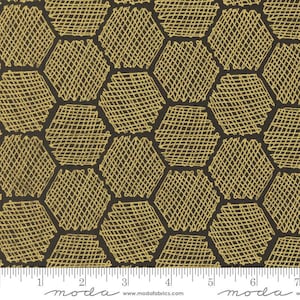 Bee Garden Honeycomb Metallic Black by Gingiber of Dreamy Quilts for Moda Fabrics 48416 21M Sold in HALF yard increments