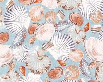 Coastal Living Shelling Blue by Michael Miller CX11436-BLUE Fabric sold in HALF YARD increments.