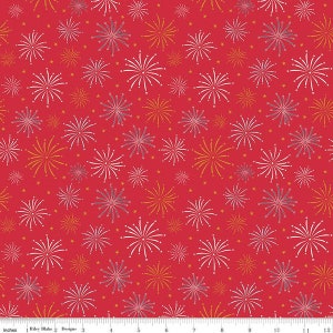 Sweet Freedom Fireworks Red Sparkle by Beverly McCullough for Riley Blake Designs SC14412-RED Fabric sold in HALF YARD increments.
