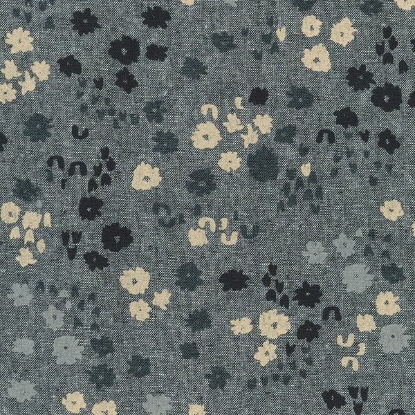 Riverbend Black Flowers By Anna Graham for Robert Kaufman AFH-21884-2 BLACK Sold in HALF yard increments