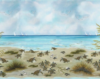 Turtle March Horizontal Sea Turtle Panel 24 inch Panel by Lisa Marie Sparling for Henry Glass & Co 1147P-11
