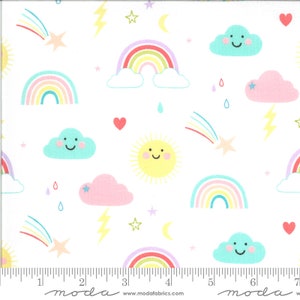 Hello Sunshine Rainbows White by Abi Hall for Moda  35350 11  Sold in HALF yard increments