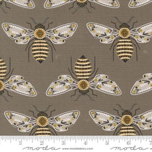 Bee Garden Bumblebee Metallic Slate by Gingiber of Dreamy Quilts for Moda Fabrics 48411 20M Sold in HALF yard increments