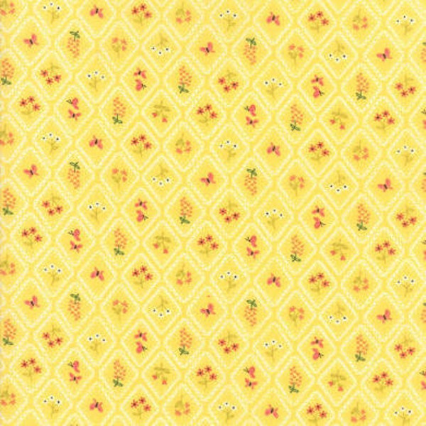 Home Sweet Home by Stacy Iest Hsu for Moda fabrics, Goldilocks and the Three bears on yellow 20576 18 Sold in HALF yard increments