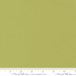May include: A solid green fabric swatch with a subtle texture. The fabric is shown with a ruler measuring 7 inches.