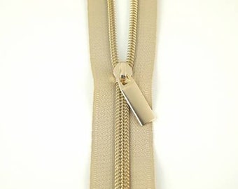 3 Yard Zippers By The Yard Beige Tape Light Gold Teeth #5 With 9 Pulls by Sallie Tomato ZBY5C22