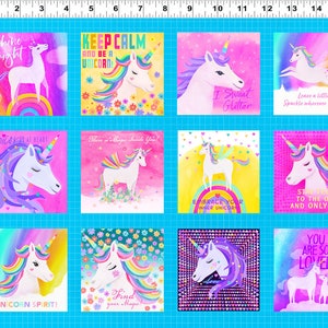 Unicorn Love Digital 3 1/4" Blocks by Diane Neukirch for Clothworks Y3598-55 Sold in HALF yard increments