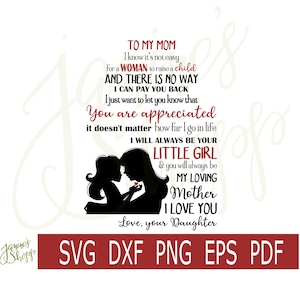 SVG PNG Para mi mamá - Silueta de madre e hija - DXF EPS PDF para usar con máquinas de artesanía Cricut Silhouette de sublimación.