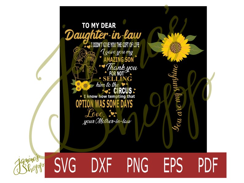 Download To My Daughter-in-law Love Mom Sunflower BLACK BACKGROUND ...
