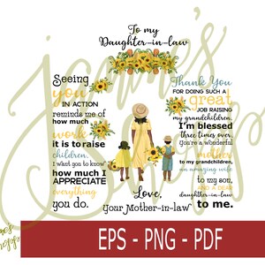 waterslide sublimation png An meine Schwiegertochter Liebe Mama Sonnenblume -eps pdf für die Verwendung mit Handwerk Maschinen