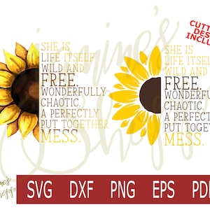 svg png Sunflower Wild and Free-dxf eps pdf for use with waterslide sublimation Cricut Silhouette craft machines