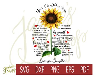 svg png You're Like a Mum to Me-dxf eps pdf for use with sublimation waterslide Cricut Silhouette craft machines