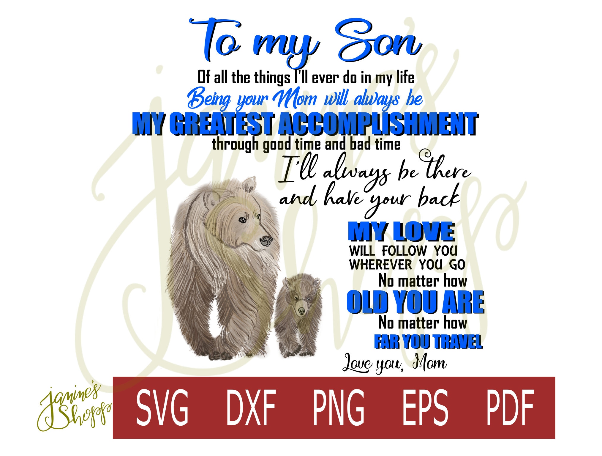 svg png To My Son Love Mom -dxf eps pdf for use with waterslide sublimation vinyl print craft machines