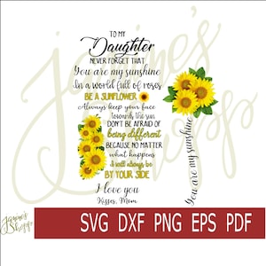 svg png Para minha filha Girassol dxf eps pdf para uso com sublimação waterslide tatuagem papel vinil impressão Cricut Silhouette máquinas de artesanato