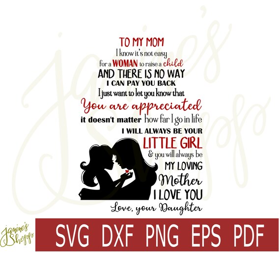 Svg Png To My Mom Mother And Daughter Silhouette Dxf Eps Pdf Etsy