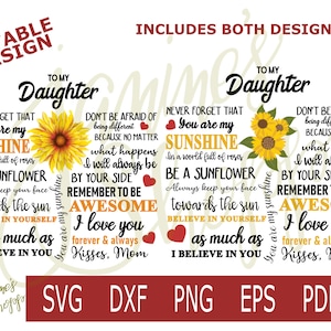 svg png Para minha filha girassol -dxf eps pdf para uso com máquinas de artesanato de impressão de vinil de papel de sublimação de slide de água